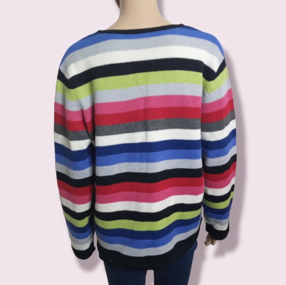 Striped Liz Claiborne Sweater Sz Petite Medium - Picture 2 of 5